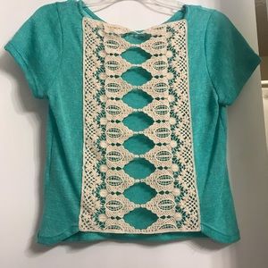 Teal crop top with lace back detail